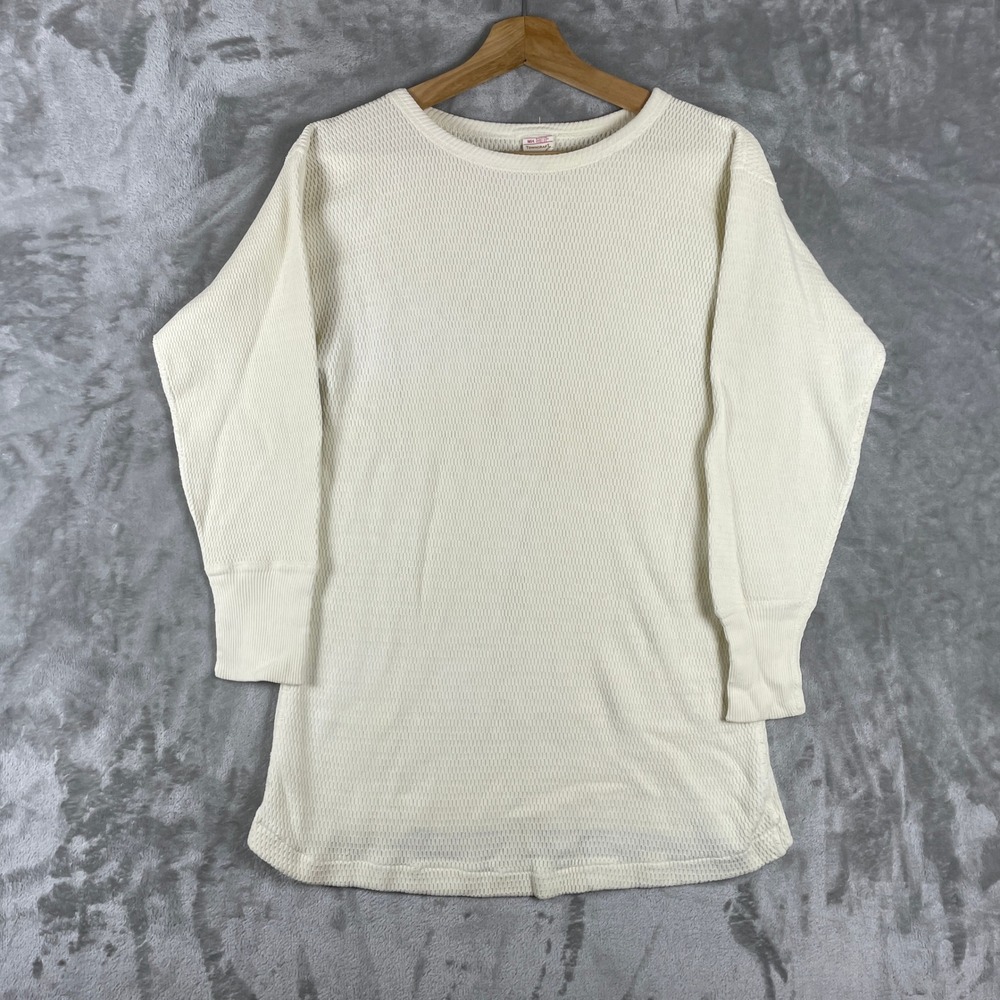 Vintage Penneys Towncraft Thermal Shirt Mens Large White Waffle Knit Long Sleeve